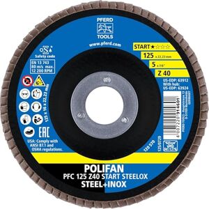 PFERD Polifan Serrated Washer, Pack of 10, PFC 125 x 22.23 mm Conical Z40 Start Line Start Steelox 69300934 for Steel, Stainless Steel (INOX) PFERD Polifan Serrated Washer, Pack of 10, PFC 125 x 22.23 mm Conical Z40 Start Line Start Steelox 69300934 for Steel, Stainless Steel (INOX)