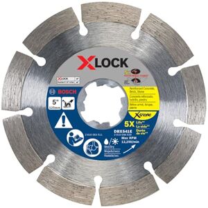 Bosch DBX541E 5 In. X-LOCK Xtreme Segmented Rim Diamond Blade Compatible with 7/8 In. Arbor for Application in Reinforced Concrete, Brick, Stone Bosch DBX541E 5 In. X-LOCK Xtreme Segmented Rim Diamond Blade Compatible with 7/8 In. Arbor for Application in Reinforced Concrete, Brick, Stone
