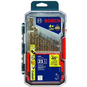 Bosch CO21 21-Piece Assorted Set with Included Case Cobalt Metal Drill Bit with Three-Flat Shank for Drilling Applications in Stainless Steel, Cast Iron, Titanium, Light-Gauge Metal, Aluminum Bosch CO21 21-Piece Assorted Set with Included Case Cobalt Metal Drill Bit with Three-Flat Shank for Drilling Applications in Stainless Steel, Cast Iron, Titanium, Light-Gauge Metal, Aluminum