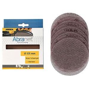 Mirka Abranet net sanding discs Ø 125mm Hook & loop/Mix-pack 1 pc of each grain P80 P600 + protective disc / 10 pcs/For all 125 mm orbital sanders and grinders Mirka Abranet net sanding discs Ø 125mm Hook & loop/Mix-pack 1 pc of each grain P80 P600 + protective disc / 10 pcs/For all 125 mm orbital sanders and grinders