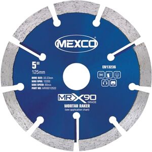 Mexco MRX Mortar Raking Diamond Blade, for Fast Removal of Mortar Joints & Cutting Lead Flashing Channels 125mm, 7mm Segment Height, 22.23mm Bore Mexco MRX Mortar Raking Diamond Blade, for Fast Removal of Mortar Joints & Cutting Lead Flashing Channels 125mm, 7mm Segment Height, 22.23mm Bore