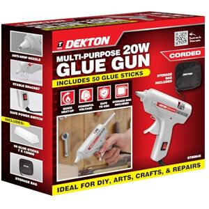 DEKTON 20W Corded Glue Gun Kit, Includes 50 Glue Sticks, Fast Heating, Compact Design, User-Friendly Trigger, Perfect for DIY, Crafts & Repairs DEKTON 20W Corded Glue Gun Kit, Includes 50 Glue Sticks, Fast Heating, Compact Design, User-Friendly Trigger, Perfect for DIY, Crafts & Repairs