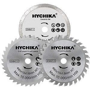 HYCHIKA BETTER TOOLS FOR BETTER LIFE HYCHIKA Mini Circular Saw Blades 3 PCS Diameter: 85mm, Arbor: 10mm, HC/HS/Diamond 4500 RPM HYCHIKA BETTER TOOLS FOR BETTER LIFE HYCHIKA Mini Circular Saw Blades 3 PCS Diameter: 85mm, Arbor: 10mm, HC/HS/Diamond 4500 RPM