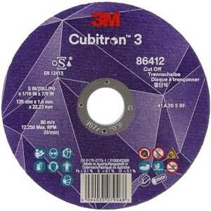 Cubitron 3M 3 Cut-Off Wheel, 86542, 60+, T41, 150 mm x 2 mm x 22.23 mm, EN, 25/Pack Cubitron 3M 3 Cut-Off Wheel, 86542, 60+, T41, 150 mm x 2 mm x 22.23 mm, EN, 25/Pack