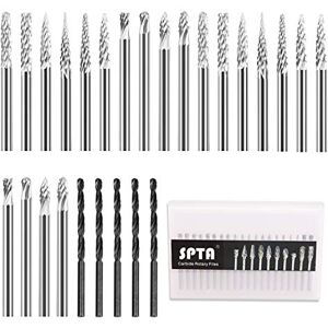 SPTA Rotary Burs, 20Pcs Burr Tungsten Carbide Milling Cutter Steel Rotary Files Diamond Bits/Rotary Tool with 1/8" (3mm) Rod/DIY Woodworking, Sculpture, Engraving, Drilling SPTA Rotary Burs, 20Pcs Burr Tungsten Carbide Milling Cutter Steel Rotary Files Diamond Bits/Rotary Tool with 1/8" (3mm) Rod/DIY Woodworking, Sculpture, Engraving, Drilling