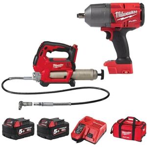 Milwaukee M18 FPP2AI-502B 18V Impact Wrench/Grease Gun Twin Pack with 2 x 5.0Ah Batteries, Charger in Bag Milwaukee M18 FPP2AI-502B 18V Impact Wrench/Grease Gun Twin Pack with 2 x 5.0Ah Batteries, Charger in Bag