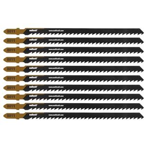 Wolfcraft 10 Jigsaw Blade, Fast Cuts- HCS Blade with T-Shank – Ideal for Squared Timber and Other softwood- Cutting Depth 100m 8011100 Wolfcraft 10 Jigsaw Blade, Fast Cuts- HCS Blade with T-Shank – Ideal for Squared Timber and Other softwood- Cutting Depth 100m 8011100