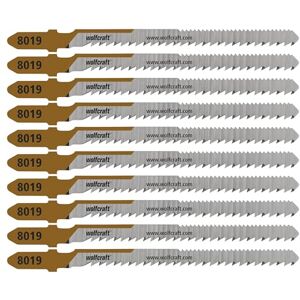 Wolfcraft 10 Jigsaw Blade Fine Curved Cuts, Mirrow-Cut HCS Blade with T-Shank – Ideal for Hardwood and softwood Cutting Depth 50mm 8019100 Wolfcraft 10 Jigsaw Blade Fine Curved Cuts, Mirrow-Cut HCS Blade with T-Shank – Ideal for Hardwood and softwood Cutting Depth 50mm 8019100