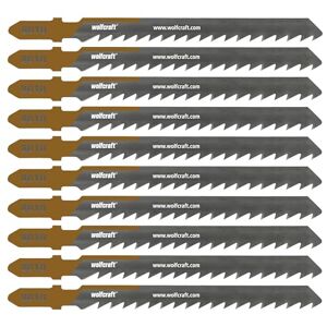 Wolfcraft 10 Jigsaw Blade, Fast Cuts HCS Blade with T-Shank – Ideal for roof battens and Other softwood Cutting Depth 50mm 8010100 Wolfcraft 10 Jigsaw Blade, Fast Cuts HCS Blade with T-Shank – Ideal for roof battens and Other softwood Cutting Depth 50mm 8010100
