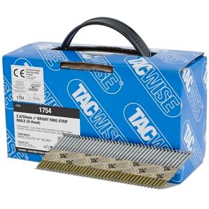 Tacwise 1754 Bright Framing Nails 2.8/50 mm, D Head, Ring Shank, 34° Inclined, Paper Collated, Pack of 1600 Tacwise 1754 Bright Framing Nails 2.8/50 mm, D Head, Ring Shank, 34° Inclined, Paper Collated, Pack of 1600