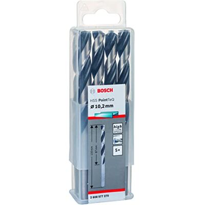 Bosch Professional 5-piece PointTeQ HSS Twist Drill Bit (for Metal, 10.2 x 87 x 133 mm, Drill Driver Accessories) Bosch Professional 5-piece PointTeQ HSS Twist Drill Bit (for Metal, 10.2 x 87 x 133 mm, Drill Driver Accessories)