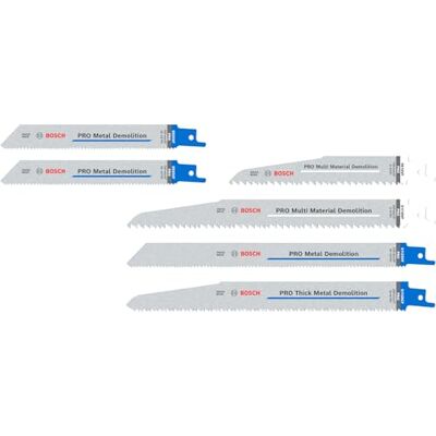 Bosch 6X PRO Demolition Reciprocating Saw Blade Set, 6 pcs (for Metal Pipes and Profiles, Non-Ferrous Metals, Length mm, Professional Accessory Reciprocating Saw) Bosch 6X PRO Demolition Reciprocating Saw Blade Set, 6 pcs (for Metal Pipes and Profiles, Non-Ferrous Metals, Length mm, Professional Accessory Reciprocating Saw)