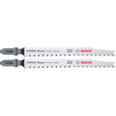 Bosch Professional 2 x Expert 'Wood 2-Side Clean' T 308 B Jigsaw Blade (for Plywood, Solid Wood Furniture Plate, Length 117 mm, Accessories Jigsaw) Bosch Professional 2 x Expert 'Wood 2-Side Clean' T 308 B Jigsaw Blade (for Plywood, Solid Wood Furniture Plate, Length 117 mm, Accessories Jigsaw)