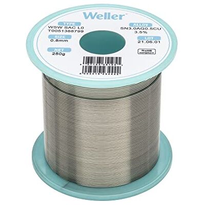 Weller WSW SAC L0 (T0051388799) Lead Free Solder Wire, Dia: 0.8 mm / 0.039 in, Wt: 250 g / 8.818 oz, Alloy Sn96.5Ag3.0Cu0.5, Flux Content 3.5% Weller WSW SAC L0 (T0051388799) Lead Free Solder Wire, Dia: 0.8 mm / 0.039 in, Wt: 250 g / 8.818 oz, Alloy Sn96.5Ag3.0Cu0.5, Flux Content 3.5%
