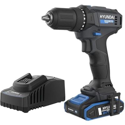 Hyundai 20V Cordless Drill Driver 40Nm, 2Ah Battery & Charger Included, 2-Speed Gearbox, 13mm Chuck, LED Work Light, Lightweight 1kg Power Drill Hyundai 20V Cordless Drill Driver 40Nm, 2Ah Battery & Charger Included, 2-Speed Gearbox, 13mm Chuck, LED Work Light, Lightweight 1kg Power Drill
