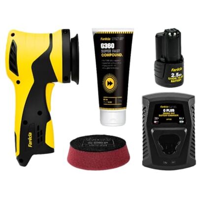 Farécla G Plus Dual Action Mini Polisher Kit Professional Cordless DA for Precision Work & Tight Areas, 12mm Throw, 3" Plate, Battery, Charger, G Mop Pad & G360 Compound Farécla G Plus Dual Action Mini Polisher Kit Professional Cordless DA for Precision Work & Tight Areas, 12mm Throw, 3" Plate, Battery, Charger, G Mop Pad & G360 Compound