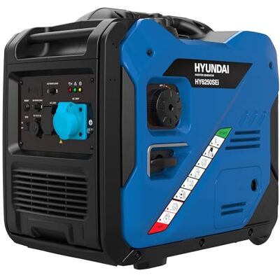 Hyundai 5.5kW / 5500W Petrol Inverter Generator, 5.0kW Continuous Output, Electric Key Start, Pure Sine Wave 230V Power, ECO Mode, Wheel Kit Hyundai 5.5kW / 5500W Petrol Inverter Generator, 5.0kW Continuous Output, Electric Key Start, Pure Sine Wave 230V Power, ECO Mode, Wheel Kit