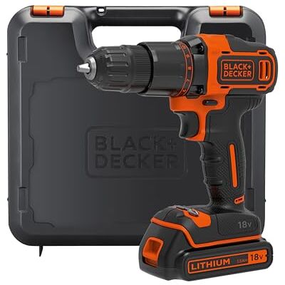Black & Decker 18V Hammer Drill with Battery, Charger, and Kitbox, BCD700S1K-GB Black & Decker 18V Hammer Drill with Battery, Charger, and Kitbox, BCD700S1K-GB