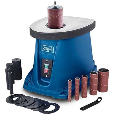 Scheppach OSM100 Spindle Sander, Oscillating Woodworking Bobbin Sander, 450W, 2000rpm, 16mm Stroke, 12.7mm Spindle, Inc. 6 Sanding Sleeves Scheppach OSM100 Spindle Sander, Oscillating Woodworking Bobbin Sander, 450W, 2000rpm, 16mm Stroke, 12.7mm Spindle, Inc. 6 Sanding Sleeves