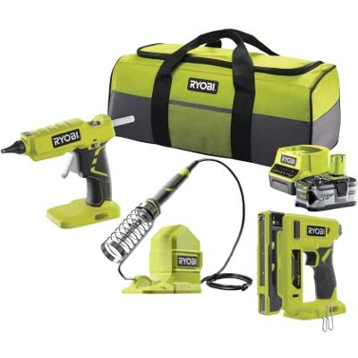 RYOBI RCK183G-140S 18V ONE+ Cordless Glue Gun, Soldering Iron and Stapler Kit (1 x 4.0Ah) RYOBI RCK183G-140S 18V ONE+ Cordless Glue Gun, Soldering Iron and Stapler Kit (1 x 4.0Ah)