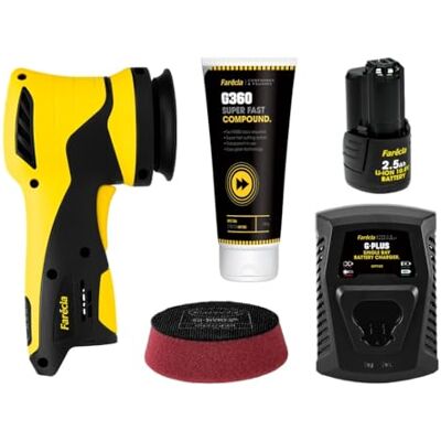 Farécla G Plus Rotary Mini Polisher Kit GPT025– Cordless 10.8V Rotary Tool with 74mm Plate, Battery, Charger, G Mop Pad & G360 Compound Farécla G Plus Rotary Mini Polisher Kit GPT025– Cordless 10.8V Rotary Tool with 74mm Plate, Battery, Charger, G Mop Pad & G360 Compound