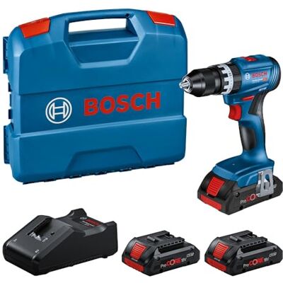 Bosch 18V System Cordless Impact Drill Driver GSB 18V-45 (rotational Speed of 1,900 RPM, incl. 3X 4.0 Ah ProCORE Batteries, Charger GAL 18V-40, in L-Case) Bosch 18V System Cordless Impact Drill Driver GSB 18V-45 (rotational Speed of 1,900 RPM, incl. 3X 4.0 Ah ProCORE Batteries, Charger GAL 18V-40, in L-Case)