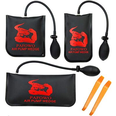 PAFOWO IMPROVED 3 Piece Commercial Grade Air Wedge Bag Pump Professional Leveling Kit & Alignment Tool Inflatable Shim Bag. 3 Sizes(Small, Medium, Large) for a Variety of Jobs. 300 LB Rating PAFOWO IMPROVED 3 Piece Commercial Grade Air Wedge Bag Pump Professional Leveling Kit & Alignment Tool Inflatable Shim Bag. 3 Sizes(Small, Medium, Large) for a Variety of Jobs. 300 LB Rating