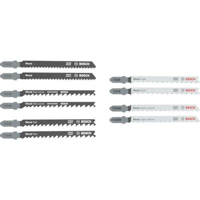 Bosch 10x Wood Jigsaw Blade Set, 10 pcs for Softwood, Chipboard, 112 x 99 mm, Bosch 10x Wood Jigsaw Blade Set, 10 pcs for Softwood, Chipboard, 112 x 99 mm,