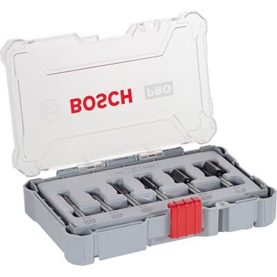 Bosch 6x PRO Router Bit Straight Set, 6 pcs for Softwood, Hardwood, Professional Accessory Plunge Routers, Trim Router Bosch 6x PRO Router Bit Straight Set, 6 pcs for Softwood, Hardwood, Professional Accessory Plunge Routers, Trim Router
