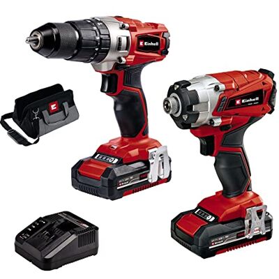 Einhell Cordless Drill and Impact Driver Set with 2 x Batteries, Charger and Storage Bag 18V Power X-Change, Brushless Combi Drills and Driver Sets Cordless TE-CD 18/44 Li-i + TE-CI 18/1 Li Einhell Cordless Drill and Impact Driver Set with 2 x Batteries, Charger and Storage Bag 18V Power X-Change, Brushless Combi Drills and Driver Sets Cordless TE-CD 18/44 Li-i + TE-CI 18/1 Li