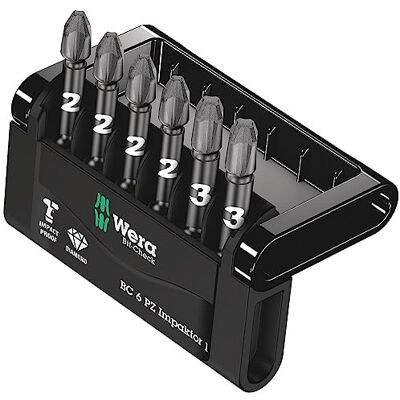 Wera Bit-Check 6 PZ Impaktor 1 Diamond Coated TriTorsion Long Service Life Pozidriv Bit Set, 6pc, 05057692001 Wera Bit-Check 6 PZ Impaktor 1 Diamond Coated TriTorsion Long Service Life Pozidriv Bit Set, 6pc, 05057692001