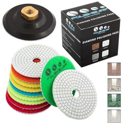 POLISHSURF Diamond Polishing Pads 4 inch Wet/Dry Set of 11+1 Backer Pad for Granite Concrete Marble Polishing POLISHSURF Diamond Polishing Pads 4 inch Wet/Dry Set of 11+1 Backer Pad for Granite Concrete Marble Polishing