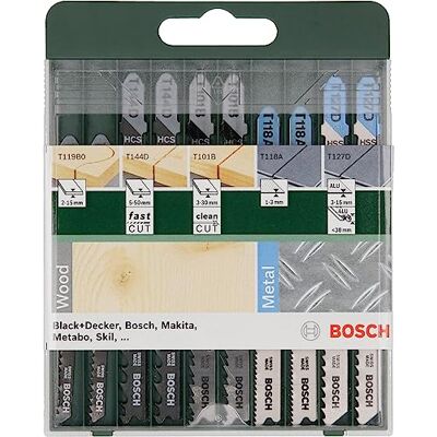 Bosch 10-Piece Wood and Metal Jigsaw Blade Set (Wood and Metal, Accessories for Jigsaws, T Shank Socket) Bosch 10-Piece Wood and Metal Jigsaw Blade Set (Wood and Metal, Accessories for Jigsaws, T Shank Socket)