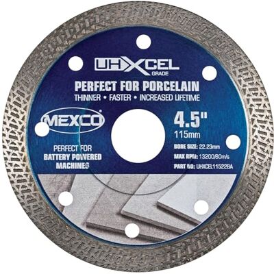 Mexco UHX Ultra Hard Materials Diamond Blade for Battery Angle Grinder, High-Performance, Precision Cutting Disc for Granite, Porcelain, Marble 115mm, 10mm Segment Height Mexco UHX Ultra Hard Materials Diamond Blade for Battery Angle Grinder, High-Performance, Precision Cutting Disc for Granite, Porcelain, Marble 115mm, 10mm Segment Height