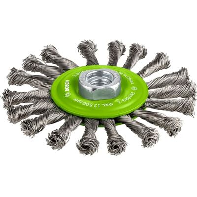 Bosch 1x PRO Stainless Steel Longlife Wire Wheel, Knotted Wire for Small Angle Grinder and M14 Thread (for Non-ferrous metals, Steel, Ø 115 mm, Professional Accessory Small Angle Grinder) Bosch 1x PRO Stainless Steel Longlife Wire Wheel, Knotted Wire for Small Angle Grinder and M14 Thread (for Non-ferrous metals, Steel, Ø 115 mm, Professional Accessory Small Angle Grinder)