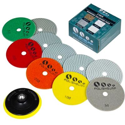 POLISHSURF 5 Inch Diamond Concrete Polishing Pads Wet Dry Set 6 Pieces for Quartz Marble Stone Countertop Concrete Granite Polishing POLISHSURF 5 Inch Diamond Concrete Polishing Pads Wet Dry Set 6 Pieces for Quartz Marble Stone Countertop Concrete Granite Polishing