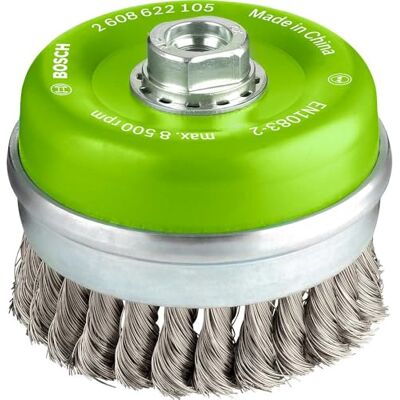 Bosch 1x PRO Stainless Steel Longlife Cup Brush, Knotted Wire for Large Angle Grinder and M14 Thread (for Non-ferrous metals, Steel, Ø 100 mm, Professional Accessory Large Angle Grinder) Bosch 1x PRO Stainless Steel Longlife Cup Brush, Knotted Wire for Large Angle Grinder and M14 Thread (for Non-ferrous metals, Steel, Ø 100 mm, Professional Accessory Large Angle Grinder)