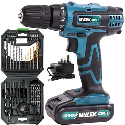 MYLEK - 18V VCB Drill Kit - 56-piece - Cordless - Drill kit MYLEK - 18V VCB Drill Kit - 56-piece - Cordless - Drill kit