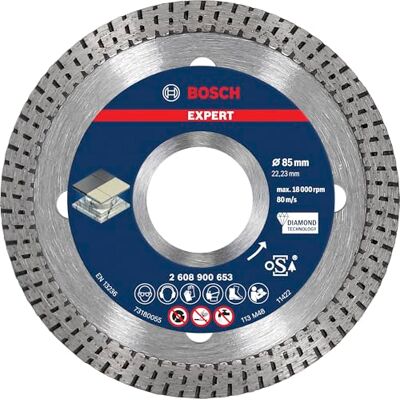 Bosch 1x EXPERT HardCeramic Diamond Cutting Disc (for Hard tiles, Hard stone, Ø 85 mm, Professional Accessory Small Angle Grinder) Bosch 1x EXPERT HardCeramic Diamond Cutting Disc (for Hard tiles, Hard stone, Ø 85 mm, Professional Accessory Small Angle Grinder)