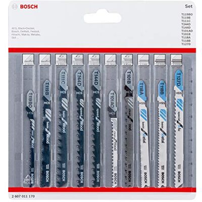 Bosch Professional 2607011170 10 piece jigsaw blade set (for wood and metal, accessories for jigsaw with T-shank holder), 0.5 cm*16.7 cm*15.7 cm Bosch Professional 2607011170 10 piece jigsaw blade set (for wood and metal, accessories for jigsaw with T-shank holder), 0.5 cm*16.7 cm*15.7 cm