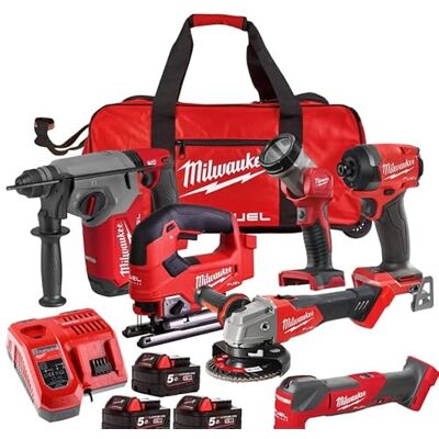 Milwaukee M18FPP6L3-503B 18V Cordless Brushless 6 Piece Tool Kit with 3 x 5.0Ah Batteries, Charger & Bag Milwaukee M18FPP6L3-503B 18V Cordless Brushless 6 Piece Tool Kit with 3 x 5.0Ah Batteries, Charger & Bag