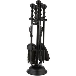Relaxdays Fireplace Tools 5-piece Set, Poker, Ash Shovel, Broom, Tongs & Stand, Chimney Accessories, 41 x 11.5 cm, Black, Iron Relaxdays Fireplace Tools 5-piece Set, Poker, Ash Shovel, Broom, Tongs & Stand, Chimney Accessories, 41 x 11.5 cm, Black, Iron