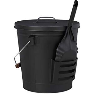 Relaxdays Ash Bucket with Lid and Shovel, Steel, Charcoal Bin with Handle, 19 L, Fireplace & BBQ Set, Black, 47.5 x 38 x 33 cm Relaxdays Ash Bucket with Lid and Shovel, Steel, Charcoal Bin with Handle, 19 L, Fireplace & BBQ Set, Black, 47.5 x 38 x 33 cm
