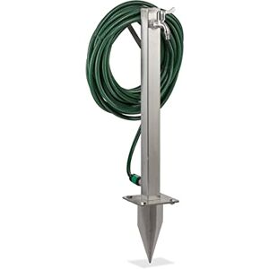 Relaxdays Water Tap, with Ground Spike & Hose Holder, HxWxD: 66 x 30 x 15 cm, Garden, Angular, Stainless Steel, Silver Relaxdays Water Tap, with Ground Spike & Hose Holder, HxWxD: 66 x 30 x 15 cm, Garden, Angular, Stainless Steel, Silver