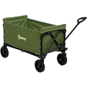 Outsunny 120L Festival Trolley on Wheels, Folding & Compact Camping Trolley Cart with Adjustable Handle for Garden, Beach, Fishing, Green Outsunny 120L Festival Trolley on Wheels, Folding & Compact Camping Trolley Cart with Adjustable Handle for Garden, Beach, Fishing, Green