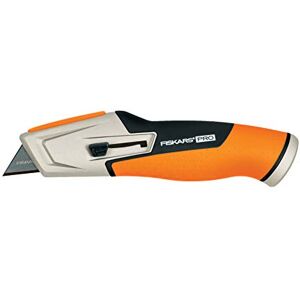 Fiskars CarbonMax Retractable Utility Knife, Length 17.7cm, Stainless Steel Blade/Plastic Handle, Black/Orange, 1027223 Fiskars CarbonMax Retractable Utility Knife, Length 17.7cm, Stainless Steel Blade/Plastic Handle, Black/Orange, 1027223