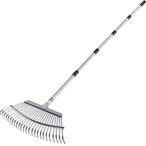 Succebuy Leaf Rake - Adjustable Garden Rake - 25 Metal Tines - 46.5cm Wide Head - 92.5-185cm Handle Succebuy Leaf Rake - Adjustable Garden Rake - 25 Metal Tines - 46.5cm Wide Head - 92.5-185cm Handle
