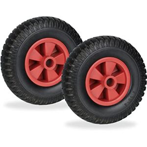 Relaxdays Wheelbarrow Wheels 2.50-4, Set of 2, Solid Rubber, Plastic Centre, up to 80 kg, Replacement Tyre, Black/Red Relaxdays Wheelbarrow Wheels 2.50-4, Set of 2, Solid Rubber, Plastic Centre, up to 80 kg, Replacement Tyre, Black/Red