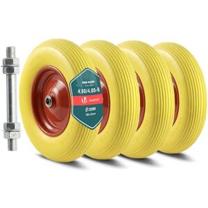VOUNOT ® Set of 4 Puncture-Proof 4.80/4.00-8 PU Wheelbarrow Wheel 392x92mm, 20mm Bore, with Needle Bearings for Hand Trucks, Carts, and Garden Trailers, Yellow VOUNOT ® Set of 4 Puncture-Proof 4.80/4.00-8 PU Wheelbarrow Wheel 392x92mm, 20mm Bore, with Needle Bearings for Hand Trucks, Carts, and Garden Trailers, Yellow