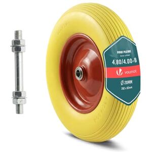 VOUNOT ® Puncture-Proof 4.80/4.00-8 PU Wheelbarrow Wheel 392x92mm, 20mm Bore, with Needle Bearings for Hand Trucks, Carts, and Garden Trailers, Yellow VOUNOT ® Puncture-Proof 4.80/4.00-8 PU Wheelbarrow Wheel 392x92mm, 20mm Bore, with Needle Bearings for Hand Trucks, Carts, and Garden Trailers, Yellow